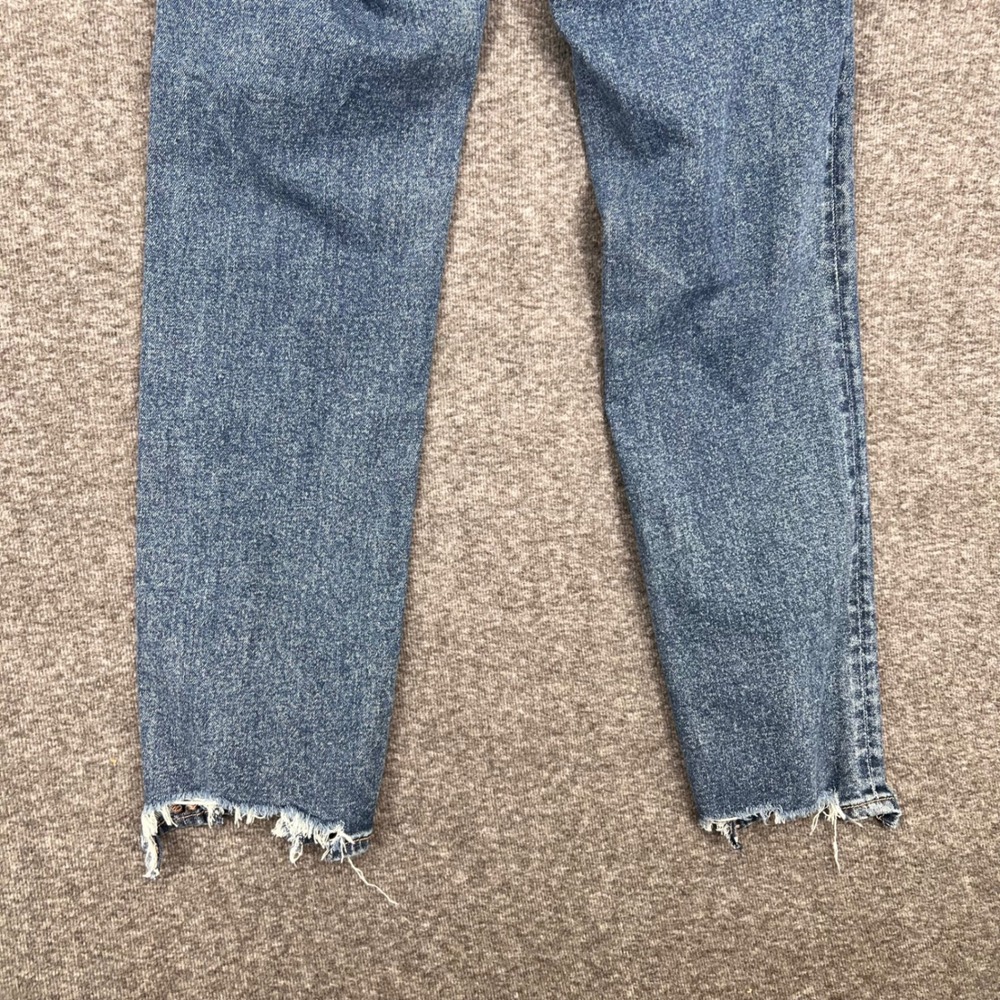 American Eagle High Waisted Straight Leg 00 Jeans Medium Wash Raw Hem Distressed - Picture 7 of 11